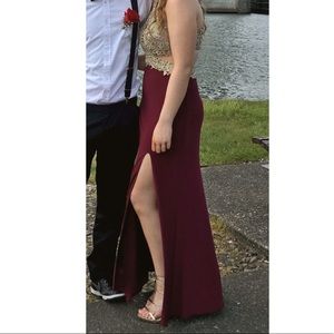 Maroon Gold Prom Dress